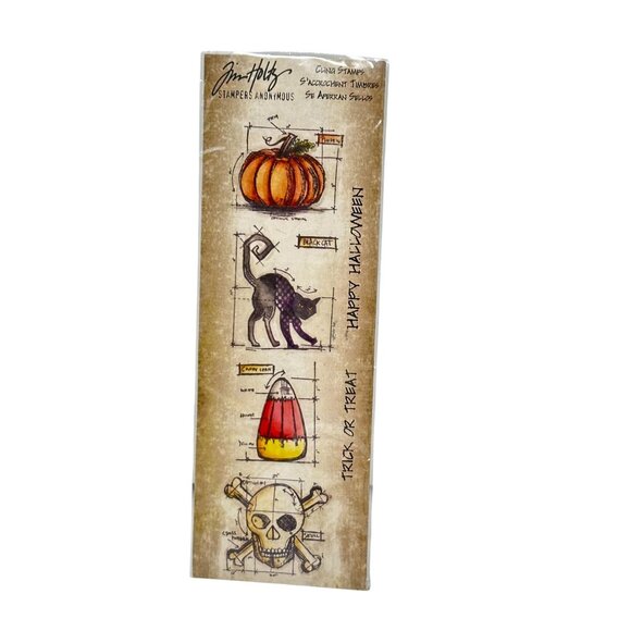 Stampers Anonymous Other - Tim Holtz Halloween Mini Blueprints Cling Stamp Set Retired Stampers Anonymous